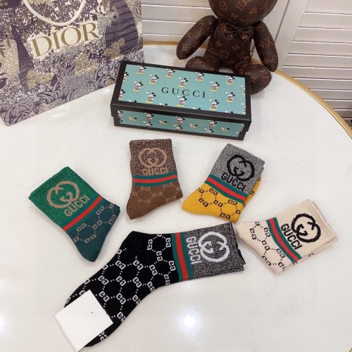 Gucci Socks 5 Pairs with Original Box Luxury Brand Breathable Gucci Sock