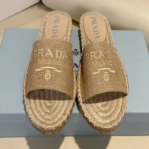Prada Womens Shoes Casual Luxury Brand Breathable Hemp espadrilles Shoes Sandals Slippers with Original Box