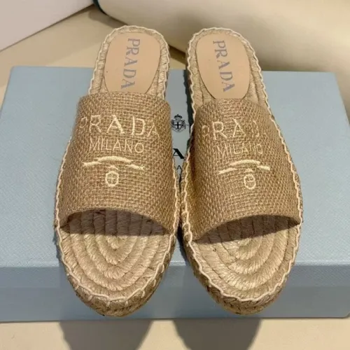 Prada Womens Shoes Casual Luxury Brand Breathable Hemp espadrilles Shoes Sandals Slippers with Original Box