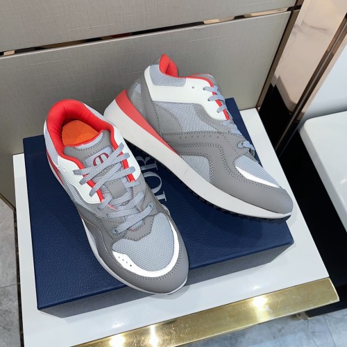 Dior Mens Shoes Sneakers Luxury Brand Breathable Design B29 SNEAKER Gray Technical Mesh and Suede with Brown Smooth Calfskin with Original Box 3SN270ZKO_H165