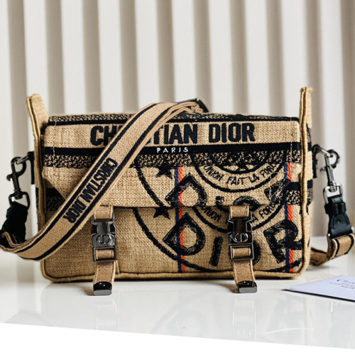 Dior Womens Mens Bags Shoulder Bags Luxury Fashion SMALL DIORCAMP BAG Beige Jute Canvas Embroidered with Dior Union Motif with Original Box M1241BRUW_M918