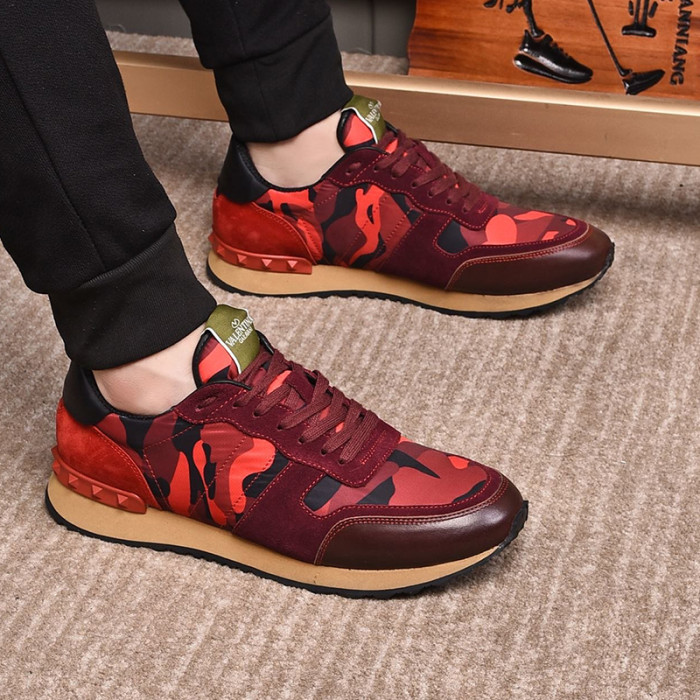 Valentino Men Shoes Fashion Design Luxury Brand ROCKRUNNER CAMOUFLAGE LAMINATED STUDDED SNEAKER with Original Box