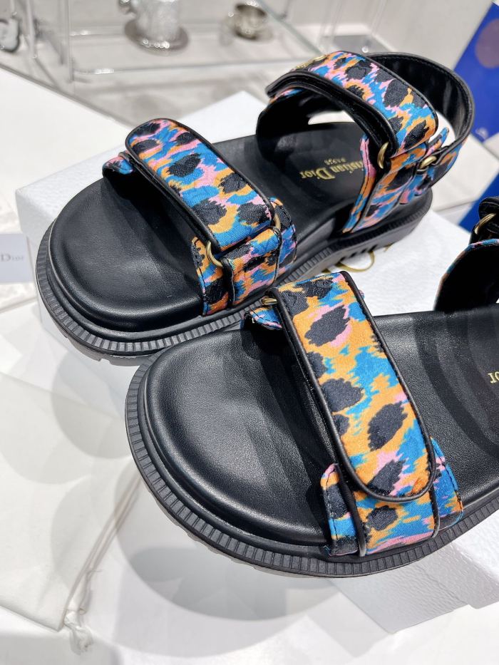 Dior Women Shoes Sandals Luxury Brand DIORACT SANDAL Blue Multicolor Mizza Printed Silk with Original Box KCQ549MZS_S57P
