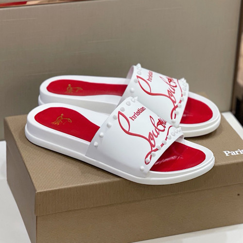 Christian Louboutin CL Men Shoes Slippers Luxury Brand Red Botton Mens Slides with Original Box