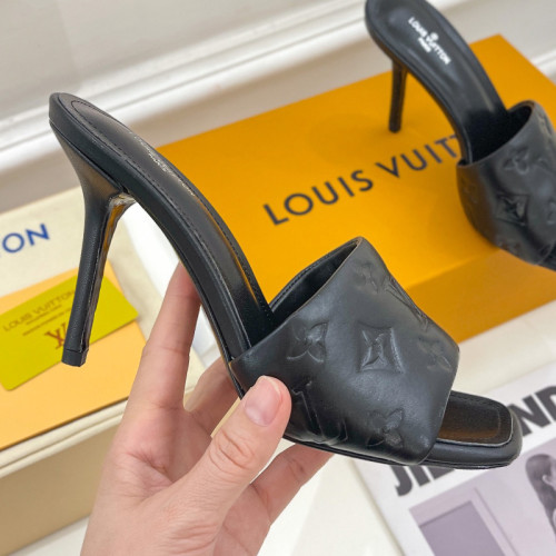 Louis Vuitton Womens Shoes Sandals Slippers Luxury Brand REVIVAL MULE 1A9PGT Monogram-embossed lambskin with Original Box 9.5cm Heel