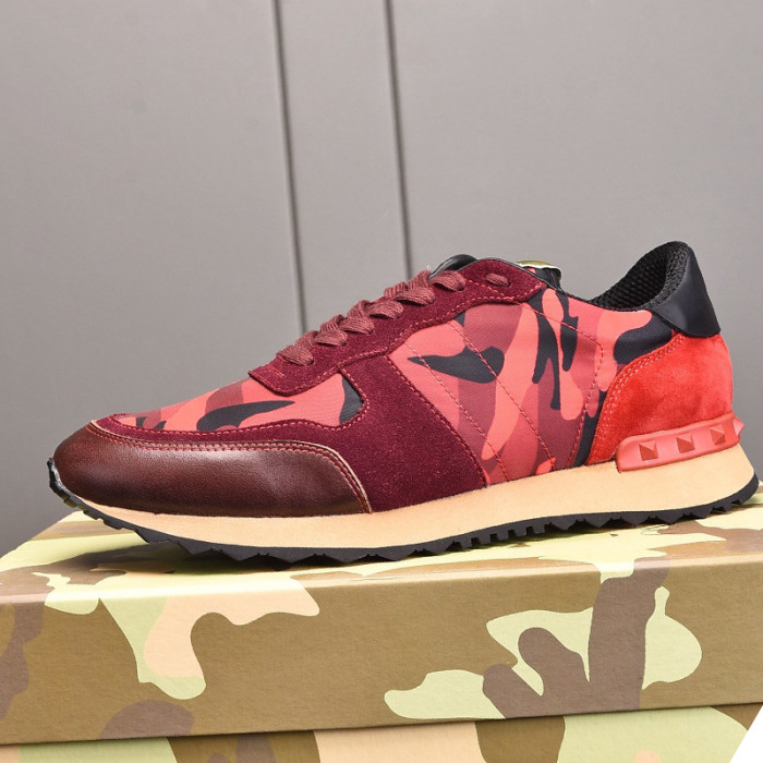 Valentino Men Shoes Fashion Design Luxury Brand ROCKRUNNER CAMOUFLAGE LAMINATED STUDDED SNEAKER with Original Box