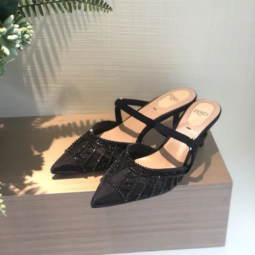 Fendi Womens Shoes Mid Heels Mules Sandals