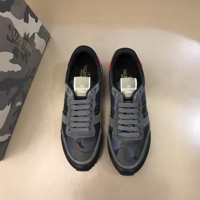Valentino Men Shoes Fashion Design Luxury Brand ROCKRUNNER CAMOUFLAGE LAMINATED STUDDED SNEAKER with Original Box