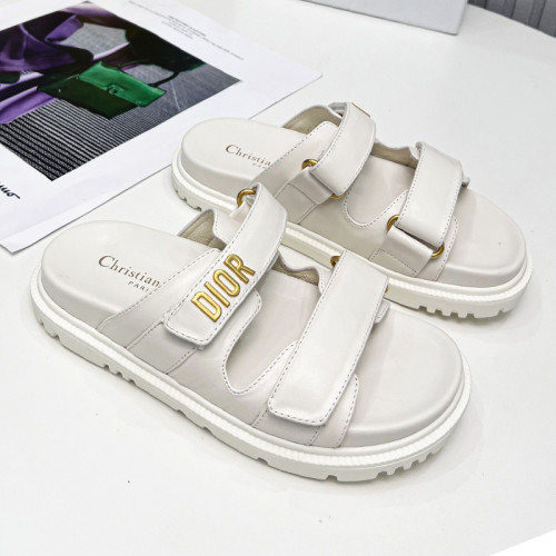 Dior Women Shoes Sandals Luxury Brand DIORACT SLIDE White Lambskin with Original Box KCQ718LAB_S03W