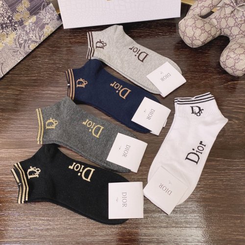 Dior Socks 5 Pairs with Original Box Luxury Brand Breathable Dior Sock