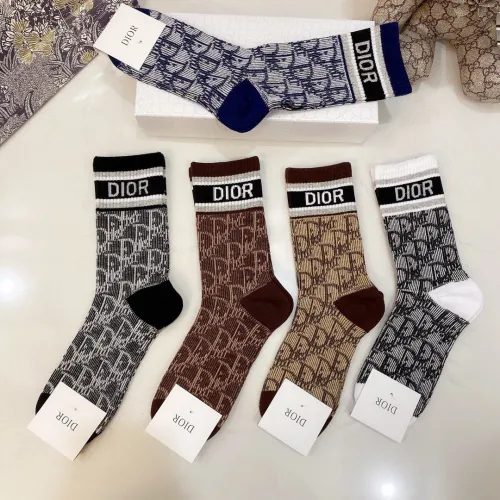 Dior Socks 5 Pairs with Original Box Luxury Brand Breathable Dior Sock
