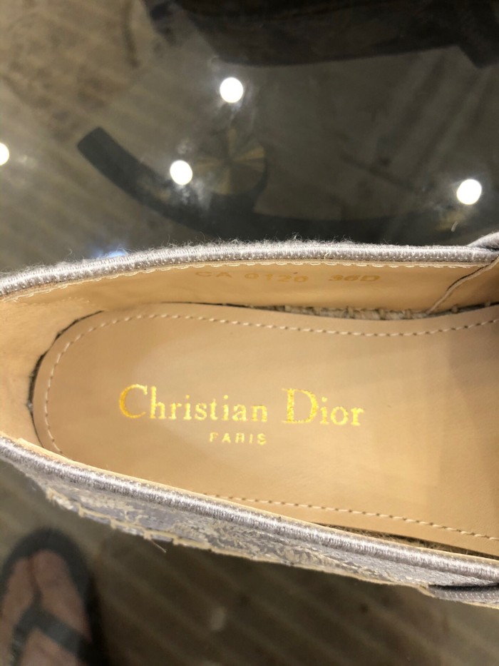 Dior Womens Shoes DIOR GRANVILLE ESPADRILLE Gray Toile de Jouy Reverse Embroidered Cotton with Original Box KDB578TJE_S37W