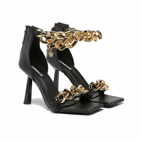 Versace Brand Womens Sandals Shoes Leather Big Size MEDUSA CHAIN NAPPA LEATHER SANDALS High Heel Design Luxury Brand Sandals for Women