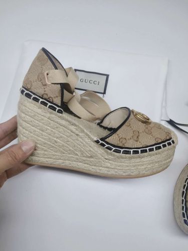 Gucci Womens Shoes Double G Espadrilles Luxury Brand Women's Open-Toe Platform Espadrille Designer Sandals Heels With Original Box