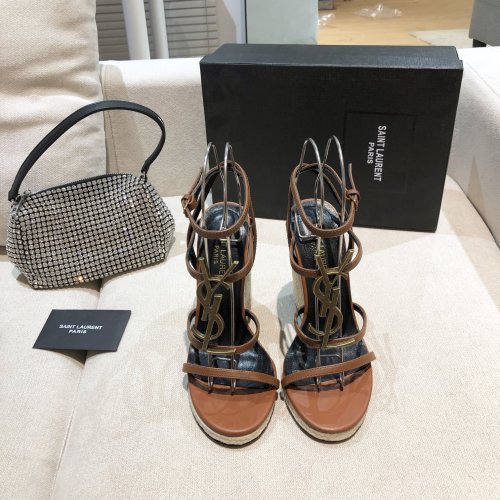 Yves Saint Laurent YSL Women Shoes Sandals Luxury Brand TRIBUTE ESPADRILLES WEDGE IN SMOOTH LEATHER with Original Box