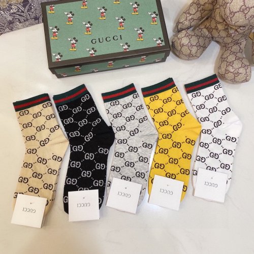 Gucci Socks 5 Pairs with Original Box Luxury Brand Breathable Gucci Sock