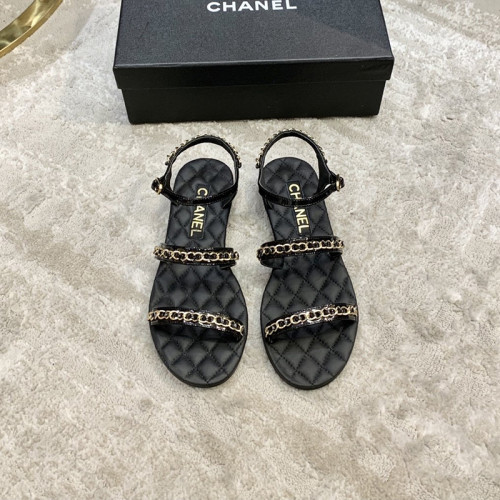 Chanel Womens Shoes Sandals Suede Calfskin