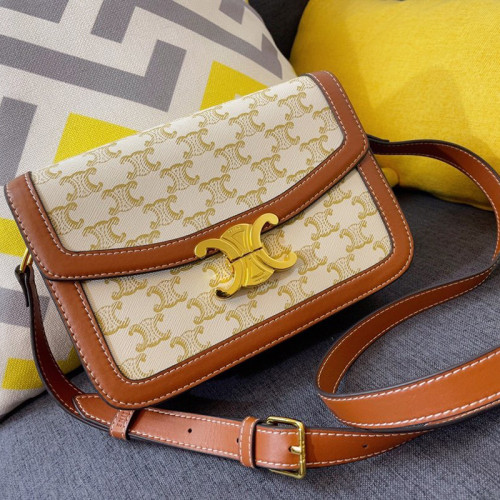 Celine Womens Bag MEDIUM TRIOMPHE BAG IN TRIOMPHE CANVAS AND CALFSKIN WHITE