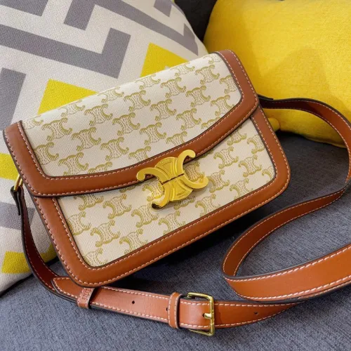 Celine Womens Bag MEDIUM TRIOMPHE BAG IN TRIOMPHE CANVAS AND CALFSKIN WHITE