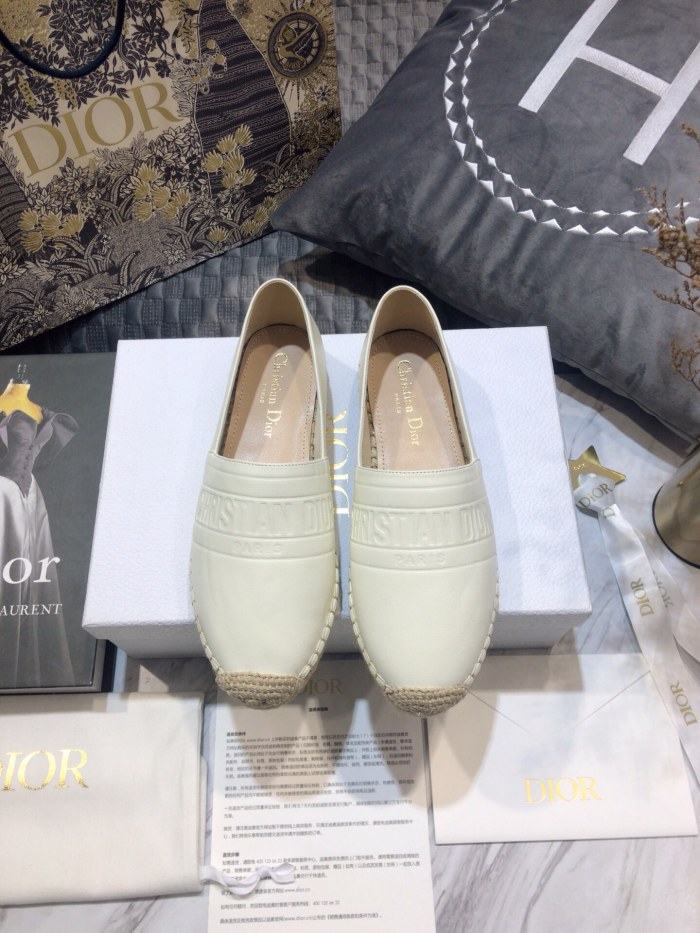 Dior Womens Shoes DIOR GRANVILLE ESPADRILLE White Embossed Lambskin with Original Box KDB692LBO_S03W