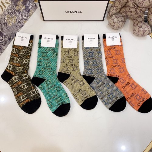 Chanel Socks 5 Pairs with Original Box Luxury Brand Breathable Chanel Sock