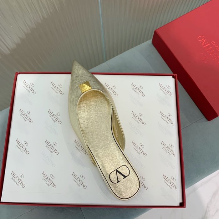 Valentino Women Shoes Mule Flip Flop Sandals ROMAN STUD FLAT MULE IN CALFSKIN with Original Box Luxury Brand