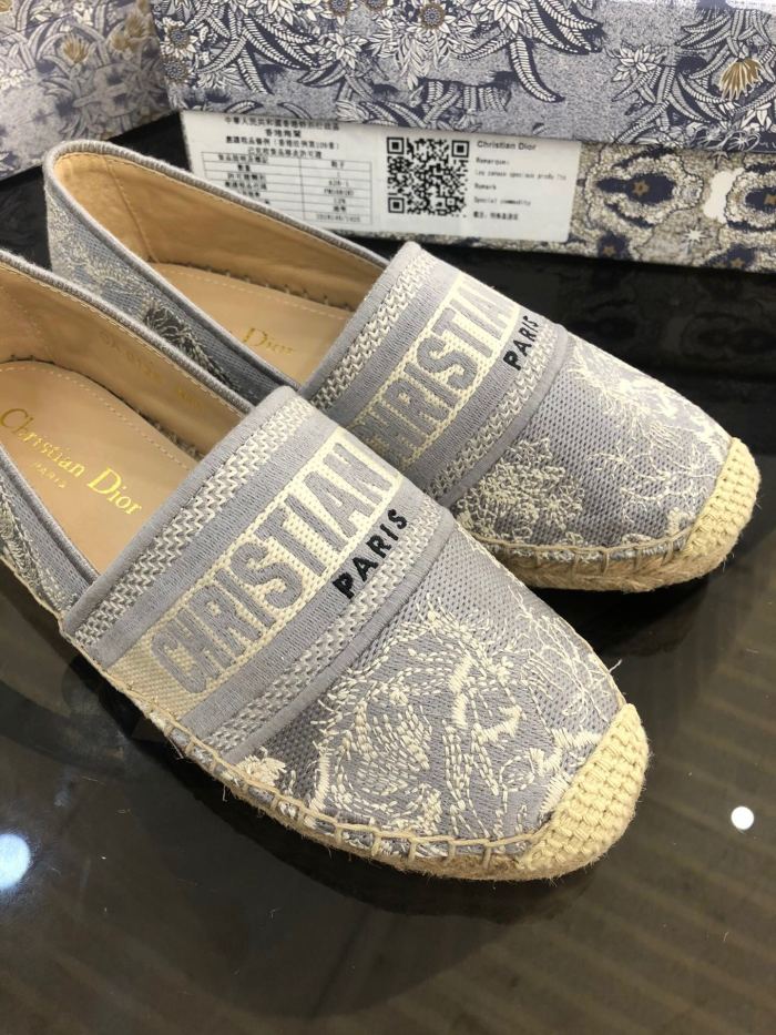 Dior Womens Shoes DIOR GRANVILLE ESPADRILLE Gray Toile de Jouy Reverse Embroidered Cotton with Original Box KDB578TJE_S37W