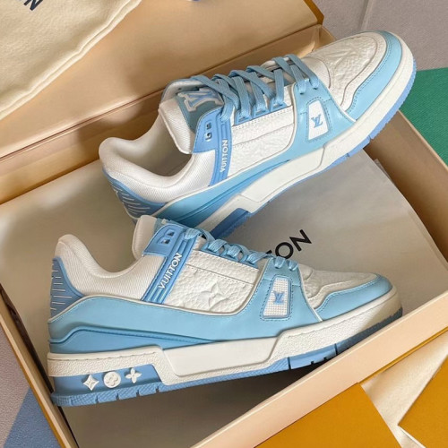Louis Vuitton Womens Shoes Fashion Sneakers Design Luxury Brand LV TRAINER SNEAKER Blue Mix of materials with Original Box 1AA6YM
