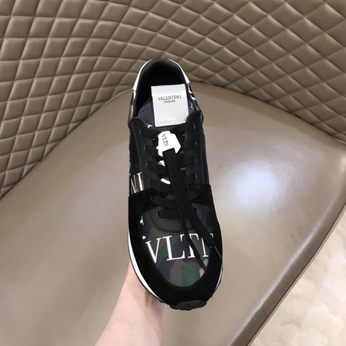 Valentino Men Shoes Fashion Design Luxury Brand ROCKRUNNER CAMOUFLAGE LAMINATED STUDDED SNEAKER with Original Box