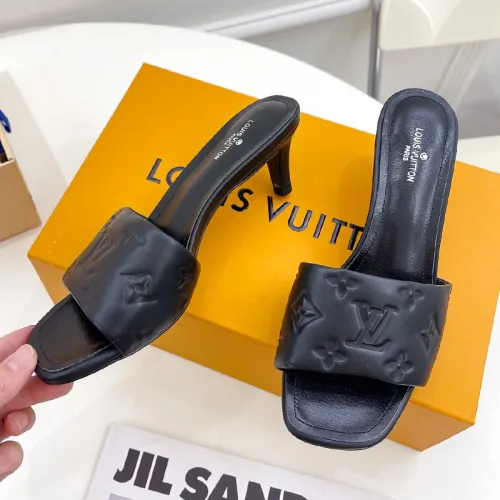Louis Vuitton Womens Shoes Sandals Slippers Luxury Brand REVIVAL MULE 1A9OX2 Black Monogram-embossed lambskin with Original Box 5.5cm Heel