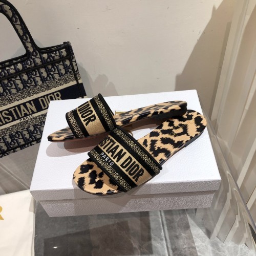 Dior Women Shoes DWAY HEELED SLIDE Embroidered Cotton Luxury Brand Womens Sandals Slippers with Original Box KCQ244ERC_S56B