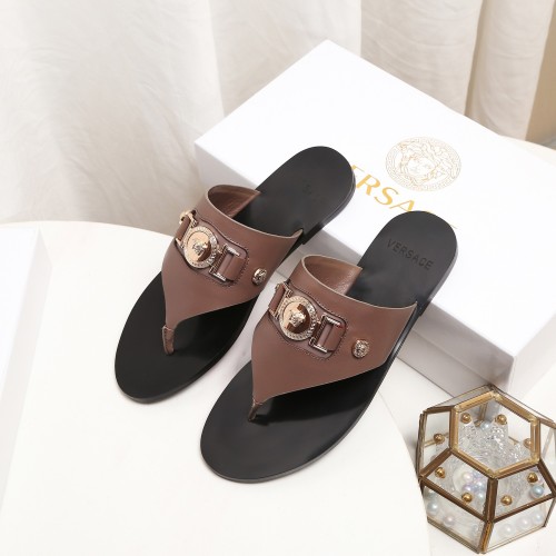 Versace Brand Mens Womens Sandals Shoes Slippers Leather Big Size LA MEDUSA LEATHER SLIPPERS Design Luxury Brand Sandals for Women