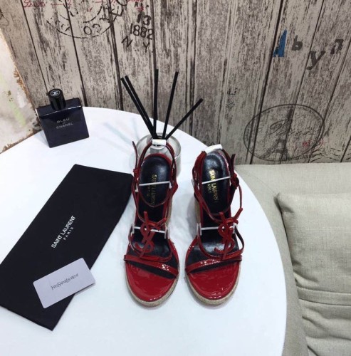 Yves Saint Laurent YSL Women Shoes Sandals Luxury Brand TRIBUTE ESPADRILLES WEDGE IN SMOOTH LEATHER with Original Box