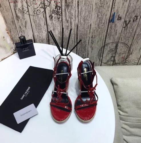 Yves Saint Laurent YSL Women Shoes Sandals Luxury Brand TRIBUTE ESPADRILLES WEDGE IN SMOOTH LEATHER with Original Box