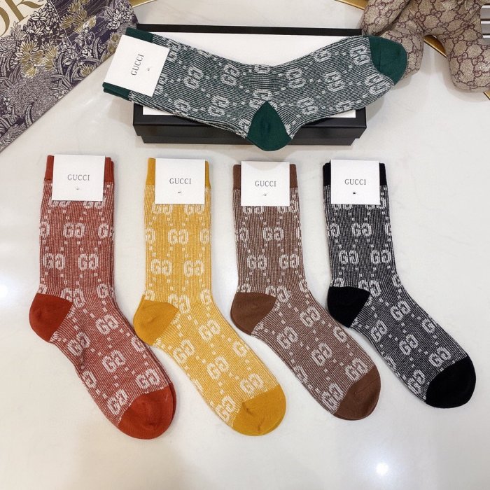 Gucci Socks 5 Pairs with Original Box Luxury Brand Breathable Gucci Sock