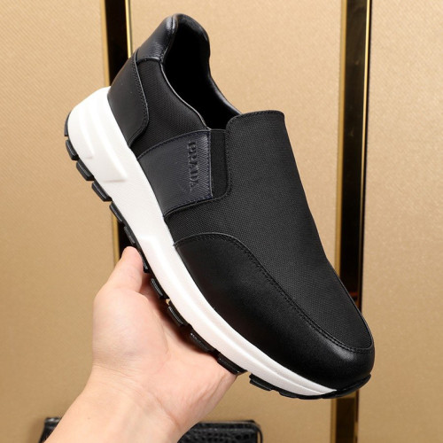 Prada Men Shoes Luxury Brand Sneakers Prax 01 Leather And Technical Fabric Slip-On Sneakers