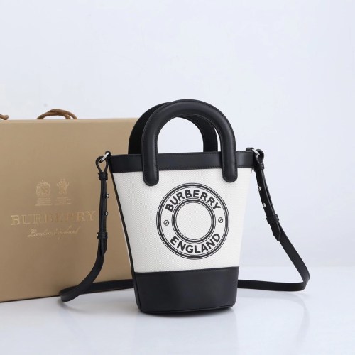 Burberry Womens Bag Logo Graphic Cotton Canvas Peggy Bucket Bag