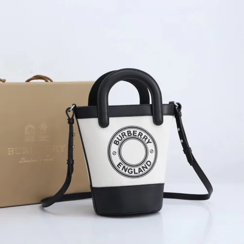 Burberry Womens Bag Logo Graphic Cotton Canvas Peggy Bucket Bag