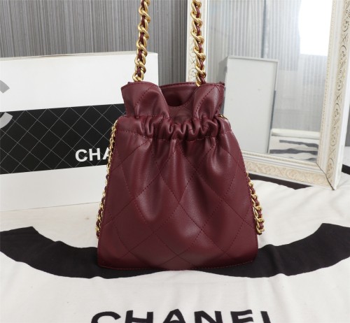 Chanel Womens Bags Drawstring Backpack shopping bag Shiny Lambskin & Gold-Tone Metal Purple