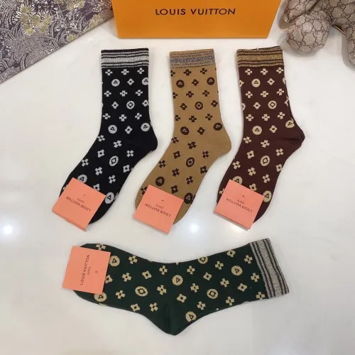 Louis Vuitton Socks 4 Pairs with Original Box Luxury Brand Breathable LV Sock