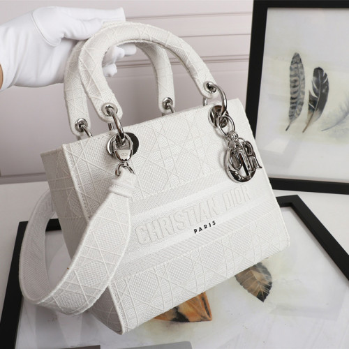 Dior Womens Bags Handbags Luxury Brand Fashion Medium Lady D-Lite Bag White Cannage Embroidery