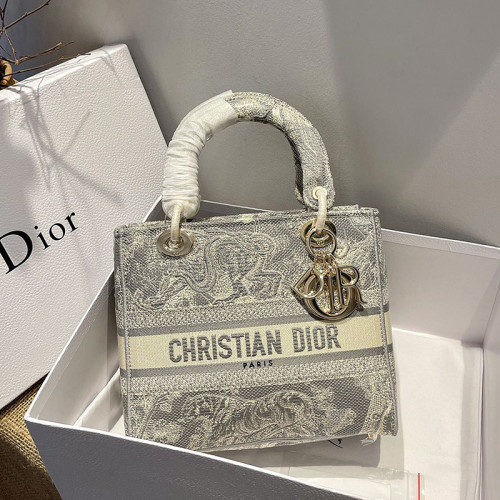 Dior Womens Bags Handbags Luxury Fashion MEDIUM LADY D-LITE BAG Gray Toile de Jouy Reverse Embroidery M0565ORGO_M932