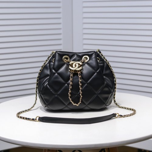 Chanel Womens Bags Drawstring Chain Small Bucket Bag
