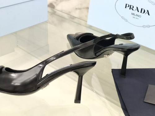 Prada Womens Shoes Brushed leather slingback pumps Luxury Brand Design 1I565M_055_F0002_F_B090 with Original Box 9cm Heel