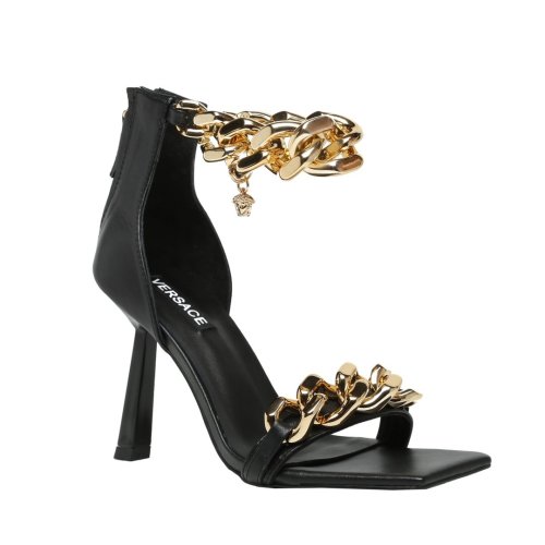 Versace Brand Womens Sandals Shoes Leather Big Size MEDUSA CHAIN NAPPA LEATHER SANDALS High Heel Design Luxury Brand Sandals for Women