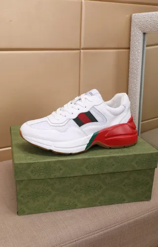 Gucci Women Shoes Women's Rhyton Gucci logo leather sneaker Luxury Brand with Original Box