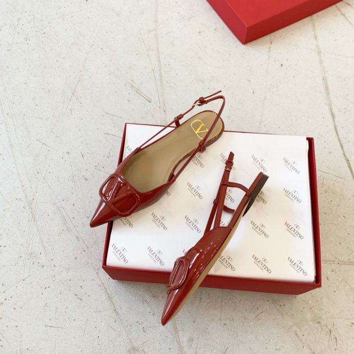 Valentino Women Shoes Mule Flip Flop Sandals VLOGO SIGNATURE CALFSKIN SLINGBACK PUMP Flat with Original Box Luxury Brand