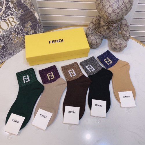 Fendi Socks 5 Pairs with Original Box Luxury Brand Breathable Fendi Sock