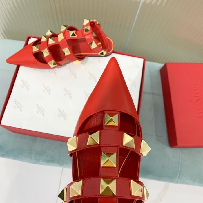 Valentino Women Shoes Mule Flip Flop Sandals ROMAN STUD CALFSKIN BALLET VW0S0BY5ZWM0RO with Original Box ROSSO VALENTINO