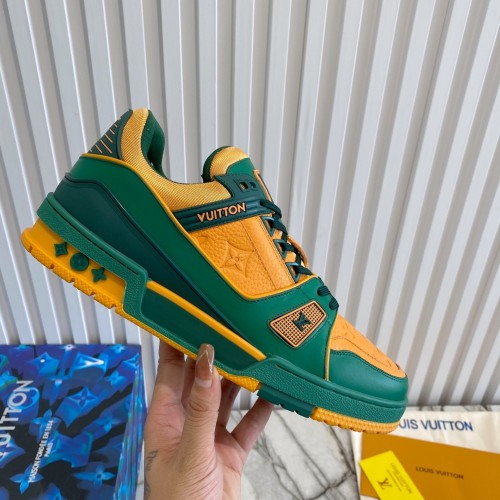 Louis Vuitton Men Shoes Fashion Design Luxury Brand LV TRAINER SNEAKER 1A8WG1 Green Monogram-embossed grained calf leather with Original Box